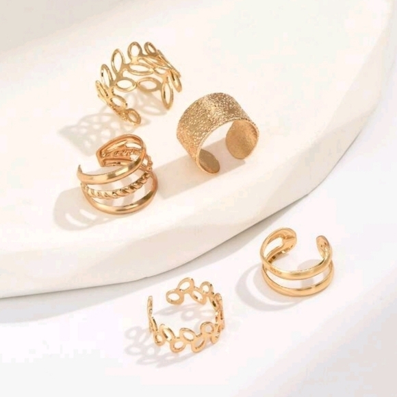 5pcs/set Hollow‎ Out Leaf Decor Ear Cuff Ear Clips Fitting One Ear gold c… - Picture 2 of 3
